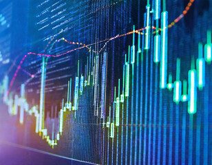 Wall Mural - financial stock market graph on technology abstract background. Finance and investment concept. abstract stock market data on digital screen, closeup with selective focus and bokeh