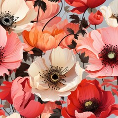 Wall Mural - Red and pink poppies seamless pattern