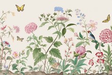 Chinoiserie - Elegant Illustration Of Flowers, Plants And Butterflies