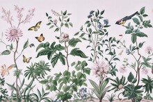 Chinoiserie - Elegant Illustration Of Flowers, Plants And Butterflies