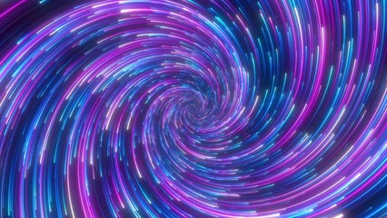 Poster - Minimal spiral in infinite rotation. Abstract background in blue and purple neon colors. Rotating galaxy. Space background for event, party, carnival, celebration, anniversary or other. Seamless loop.