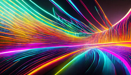 Wall Mural - d render, abstract background, colorful neon lines, futuristic wallpaper. Digital data transfer