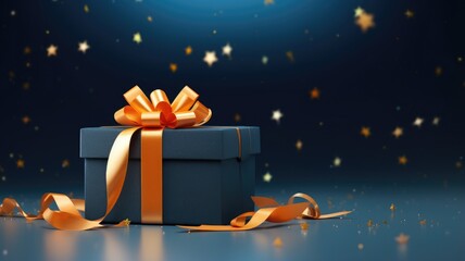 Sticker - A gift box with a beautiful blue color and a shiny gold ribbon