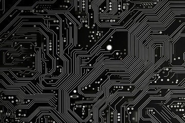 Monochrome circuit board pattern. Generative AI