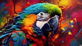  a colorful parrot with a large beak on a colorful background.  generative ai