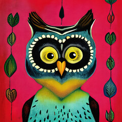 Wall Mural - Deco owl painting