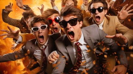 Wall Mural - A group of men in suits and sunglasses posing for a picture, AI