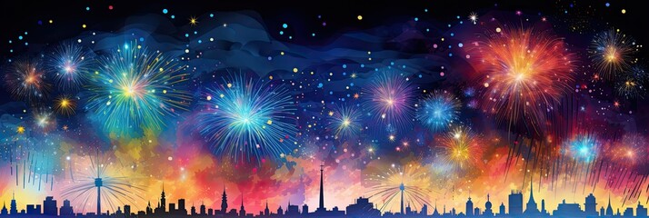 Wall Mural - The festive aesthetic embraces a rainbow of sparkling details, brightness, fireworks. Invitations or greeting card.