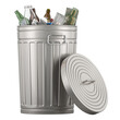 Metal Trash Can with trash. 3D rendering isolated on transparent background
