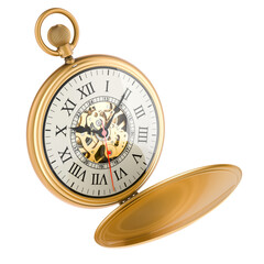 Poster - Antique Golden Pocket Watch, 3D rendering isolated on transparent background