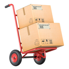 Poster - Hand Truck with Parcels, 3D rendering isolated on transparent background