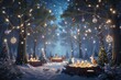 nighttime magic snowy Christmas tree scene evokes wonder, with twinkling lights and a peaceful blanket of snow creating holiday charm
