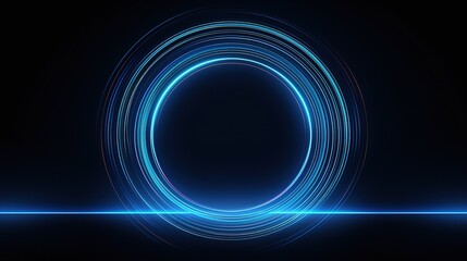 Poster - Abstract glowing circle lines on dark blue background. Geometric stripe line art design. Modern shiny blue lines. Futuristic technology concept. Suit for poster, cover, banner, brochure, website.