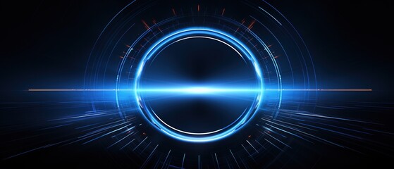 Poster - Abstract glowing circle lines on dark blue background. Geometric stripe line art design. Modern shiny blue lines. Futuristic technology concept. Suit for poster, cover, banner, brochure, website.