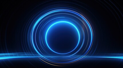 Poster - Abstract glowing circle lines on dark blue background. Geometric stripe line art design. Modern shiny blue lines. Futuristic technology concept. Suit for poster, cover, banner, brochure, website.