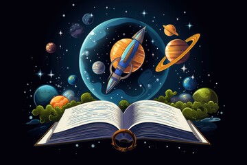 Wall Mural - Open book revealing the solar system. space traveling. universe theme. 