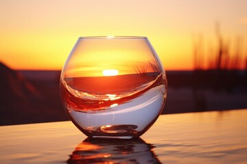 Poster - A glass of wine sitting on top of a table. Perfect for wine enthusiasts and wine-related content.