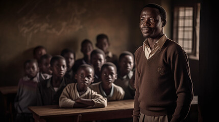 teacher with students in class in africa