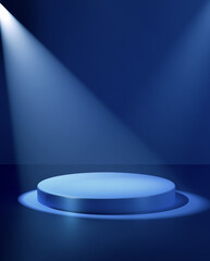 Aufkleber - Empty blue round podium illuminated by bright light. 3d computer graphic template of displaying place for your products. Blank template.