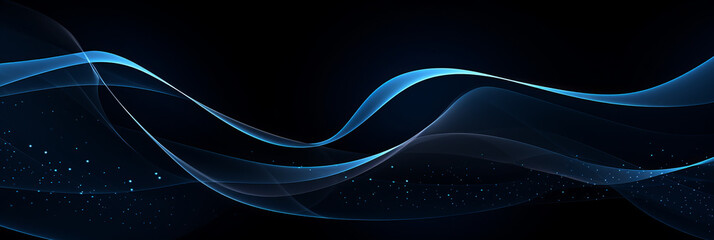 Wall Mural - Futuristic black_and_blue_gradient_background wave of particles. Sound structural connections. Abstract background with a wave of luminous particles in blue and gold