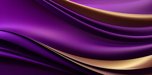 Wall Mural - Futuristic Purple and Gold gradient background wave of particles. Sound structural connections. Abstract background with a wave of luminous particles creased cloth drape