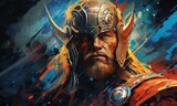 Fototapeta Nowy Jork - Thor - The nordic god  of thunder in gold and blue
