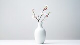 Fototapeta  - White plant flowers in the white bottle isolated background. AI generated image