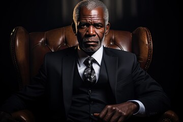 An old, confident and cheerful senior man in a vintage suit, exuding wisdom and character in a portrait.