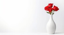 Home Decor Red Rose Flowers In A Vase Isolated White Background. AI Generated Image