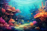 Fototapeta Do akwarium - illustration of marine life in reef. Generative AI