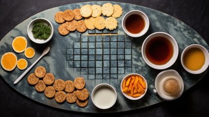 Sticker - A table topped with cups of tea and crackers, AI