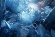 Frozen ice rocks, shine, and ice crystals in a fantasy background. Generative AI