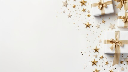 Merry Christmas and happy New Year background, top view, copy space, mockup concept, white colors