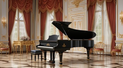 Wall Mural - A grand piano sitting in a large room, AI