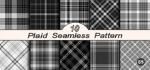 Set Black With White Plaid Seamless Vector Pattern.