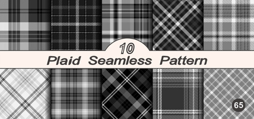 Canvas Print - Set black with white plaid seamless vector pattern.