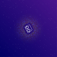 Poster - A large white contour magic book symbol in the center, surrounded by small dots. Dots of different colors in the shape of a ball. Vector illustration on dark blue gradient background with stars