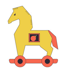 Poster - trojan horse with bomb inside flat line color isolated vector object. hidden threat. editable clip a