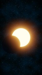 Wall Mural - representation of a solar eclipse on a space background with moving stars. vertical format. 3d rende