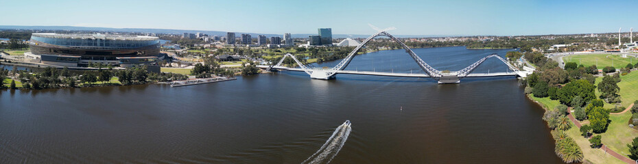 Sticker - Aerial view of Matagarup Bridge and Swan River in Perth