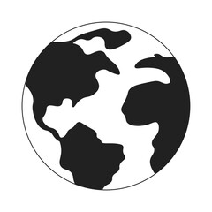 Poster - Globe world black and white 2D cartoon object. Earth planet isolated vector outline item. Sphere global. Circle shape. Destination exploration. Earth sphere monochromatic flat spot illustration