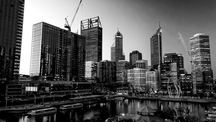 Poster - Aerial view of Perth skyline from Elisabeth Quay at sunset