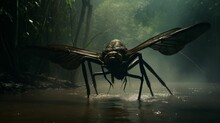 Giant Bloodsucker Swamp Mosquito Flying Fantasy Insect  In The Marshes