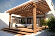 A 3D design of a contemporary pergola in an outdoor patio. Generative AI