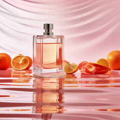 bottle of perfume with a flowers and orange created with Generative Ai