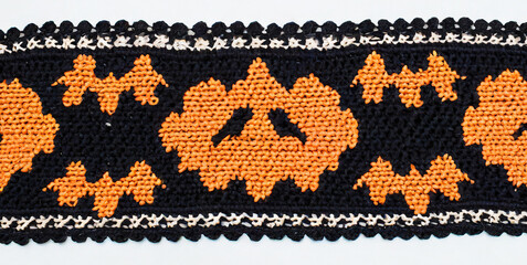 Wall Mural - halloween pattern crochet embroidery on white background 