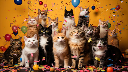 Wall Mural - Kitten celebrate a Party