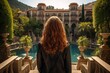 Back of girl by pool in Spain