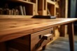 Detailed and cozy: a close-up of a wooden desk. Generative AI
