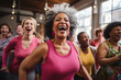 © MD Media - A group of diverse middle-aged women enjoying a joyful dance or gym class. Openly expressing their active lifestyle through dance or other dances with friends